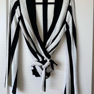 Black and White Striped Wrap Top